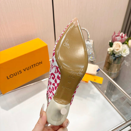 LV 26S BOW-DETAIL SLINGBACK PUMPS 55 MM IN WHITE AND PINK MONOGRAM CANVAS