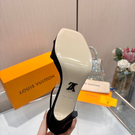 LV 26S HIGH HEEL SANDALS 110 MM IN BLACK FABRIC AND LAMBSKIN