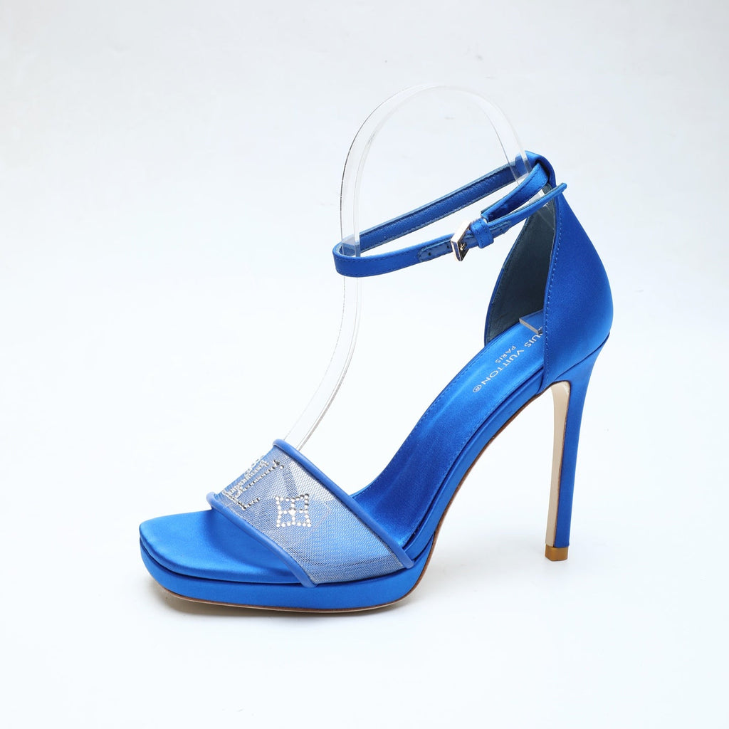 LV 26S HIGH HEEL SANDALS 110 MM IN NAVY BLUE FABRIC AND LAMBSKIN