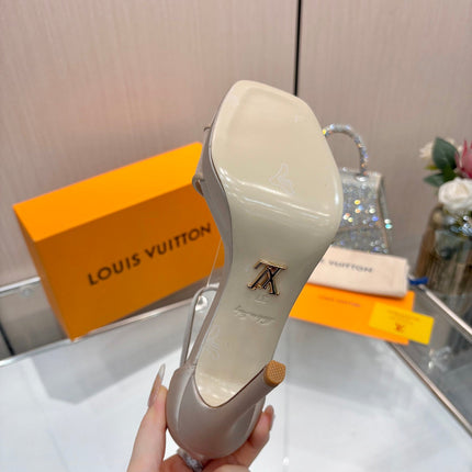 LV 26S HIGH HEEL SANDALS 110 MM IN BEIGE FABRIC AND LAMBSKIN
