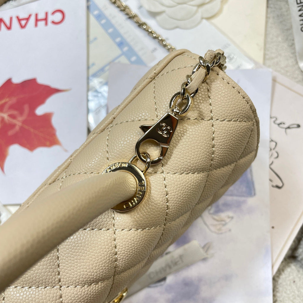CHANEL 26S COCO HANDLE BAG 32 IN BEIGE CAVIAR CALFSKIN