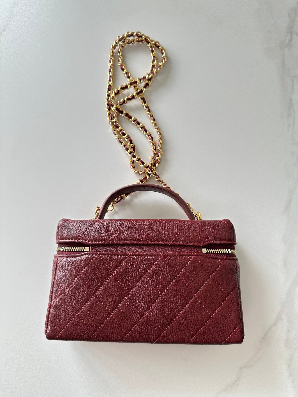 CHANEL 25S VANITY CLASSIC FLAP 19 IN DARK RED QUILTED CALFSKIN GOLD HARDWARE