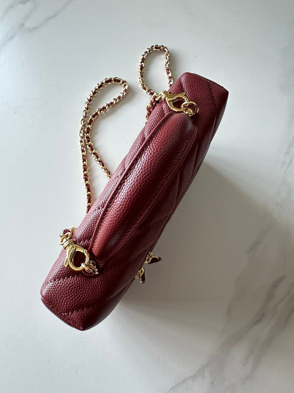 CHANEL 25S VANITY CLASSIC FLAP 17 IN DARK RED CHEVRON QUILTED CALFSKIN GOLD HARDWARE