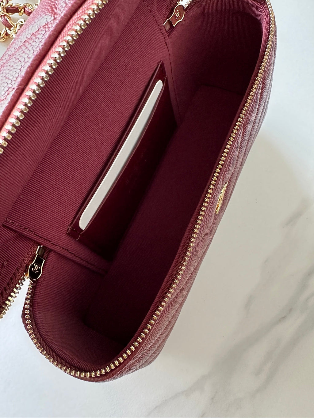 CHANEL 25S VANITY CLASSIC FLAP 17 IN DARK RED CHEVRON QUILTED CALFSKIN GOLD HARDWARE