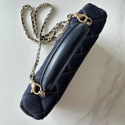 CHANEL 25S VANITY CLASSIC FLAP 17 IN DARK BLUE QUILTED DENIM GOLD HARDWARE