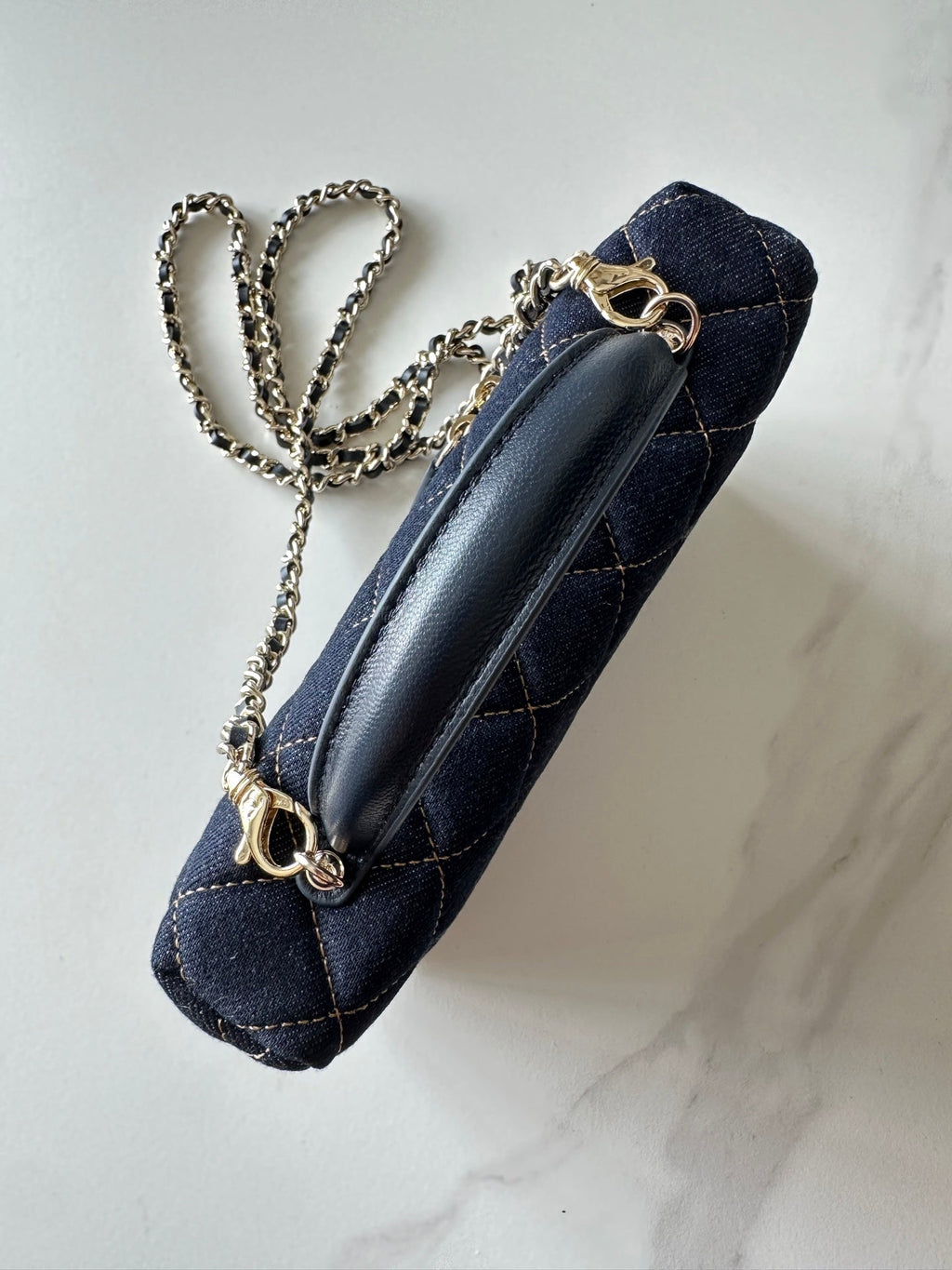 CHANEL 25S VANITY CLASSIC FLAP 17 IN DARK BLUE QUILTED DENIM GOLD HARDWARE