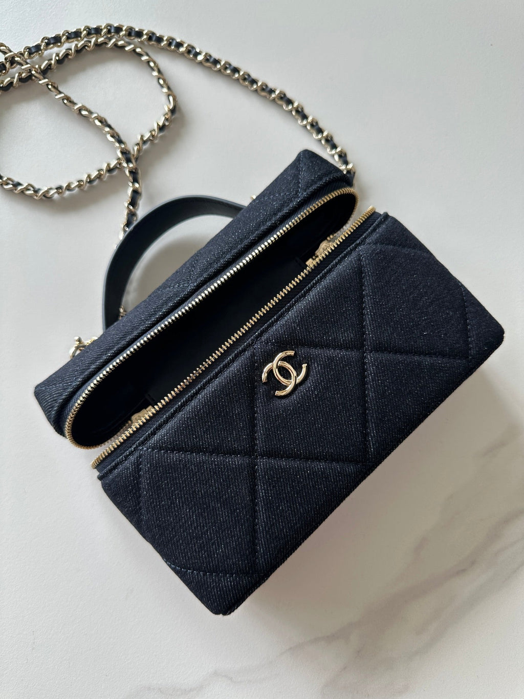 CHANEL 25S VANITY CLASSIC FLAP 17 IN DARK BLUE DENIM GOLD HARDWARE