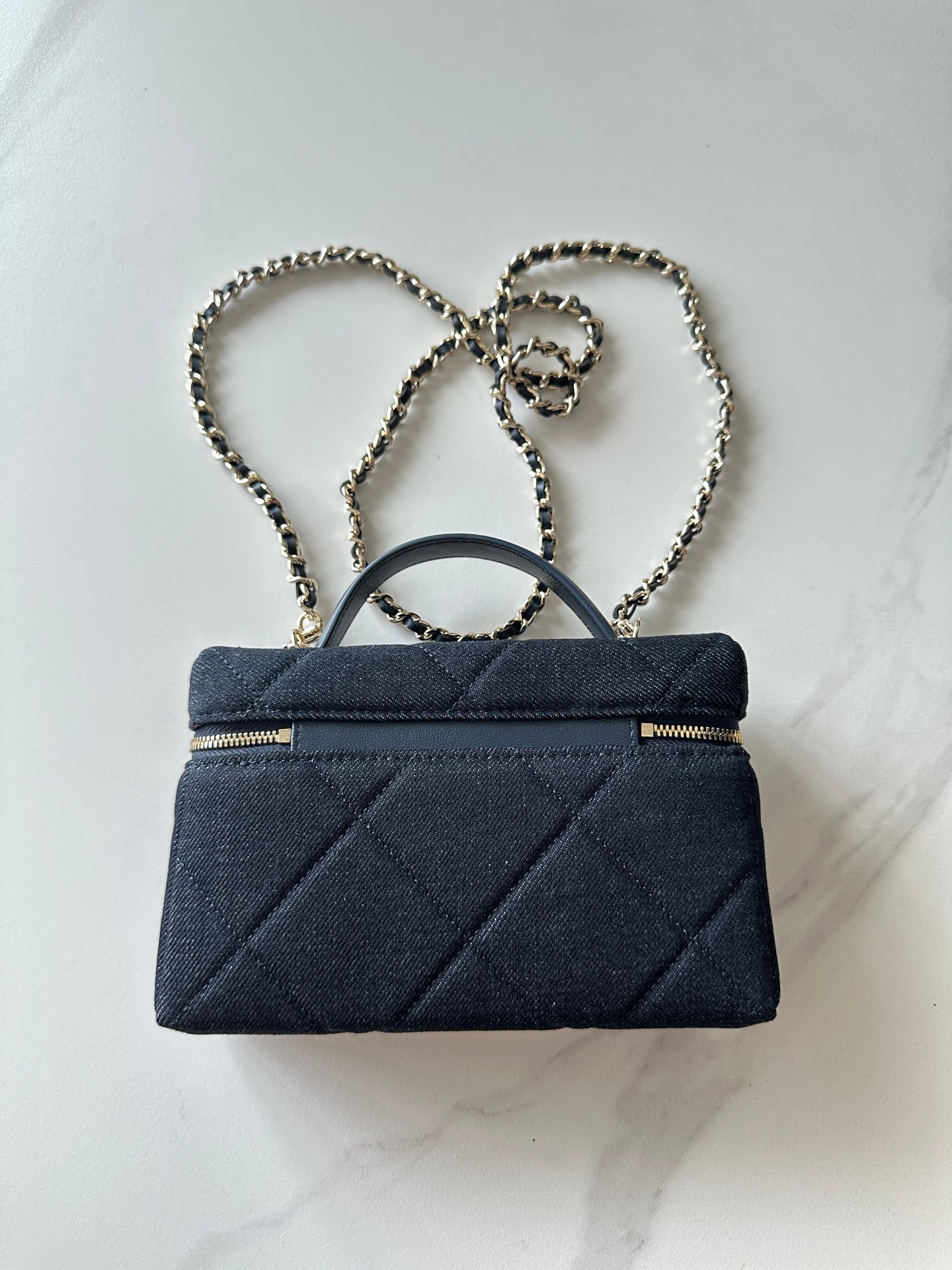 CHANEL 25S VANITY CLASSIC FLAP 17 IN DARK BLUE DENIM GOLD HARDWARE