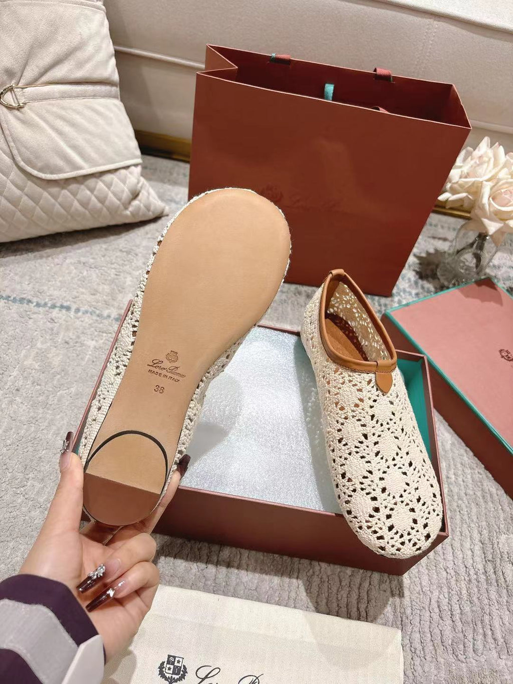 FLAT SHOES 25 IN WHITE MESH FABRIC