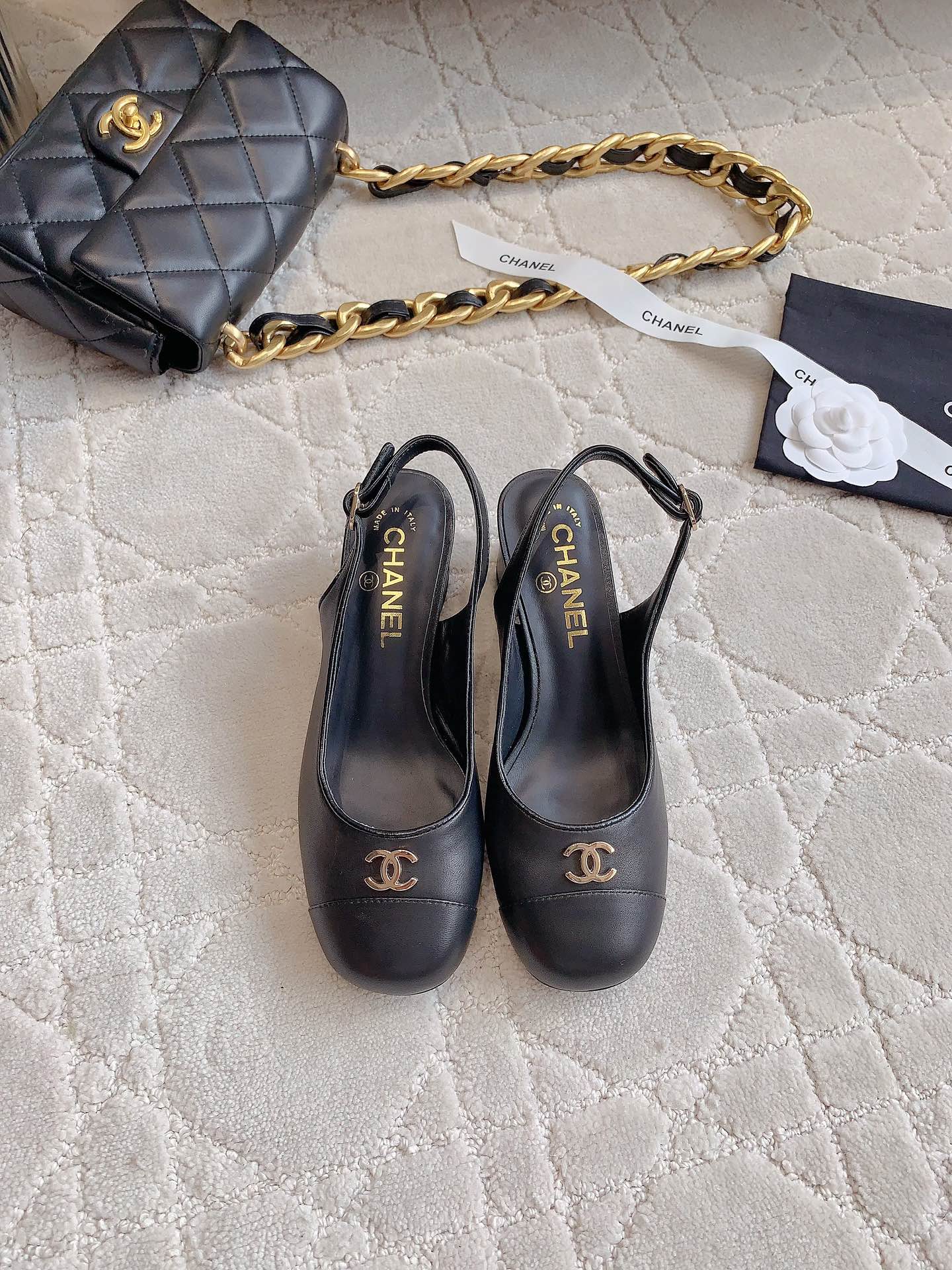 SLINGBACKS 45 IN BLACK SHEEPSKIN