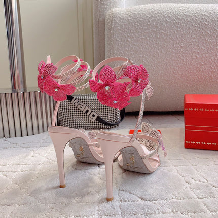 FLORIANE LIGHT PINK SANDAL 95 MM WITH COLORFUL FLOWER