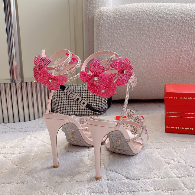 FLORIANE LIGHT PINK SANDAL 95 MM WITH COLORFUL FLOWER