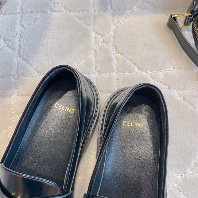CELINE 25S ARC DE TRIOMPHE LOAFERS IN BLACK SHINY CALFSKIN GOLD HARDWARE