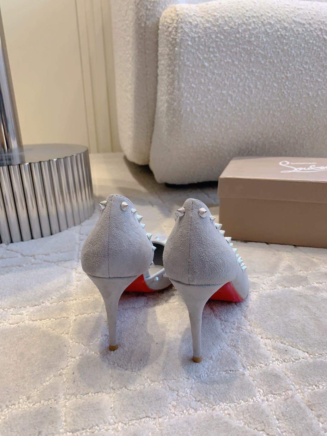 IRIZA PUMPS 85MM IN GREY SUEDE SILVER SPIKES