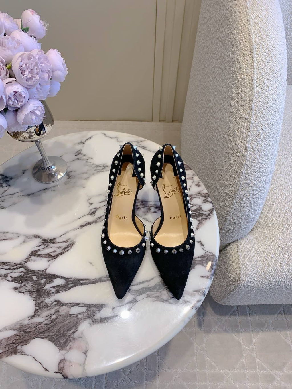 IRIZA PUMPS 85MM IN BLACK SUEDE SILVER SPIKES