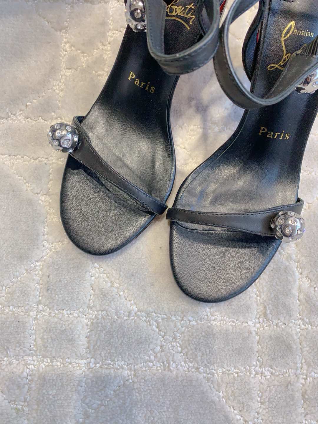 MISS JANE SANDAL 90MM IN BLACK CALFSKIN EMBELLISHED BALL