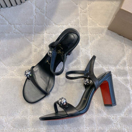 MISS JANE SANDAL 90MM IN BLACK CALFSKIN EMBELLISHED BALL