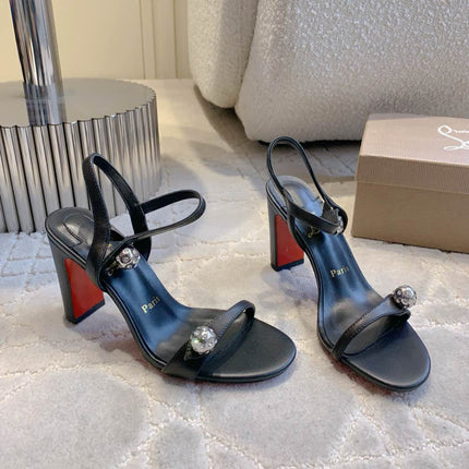 MISS JANE SANDAL 90MM IN BLACK CALFSKIN EMBELLISHED BALL