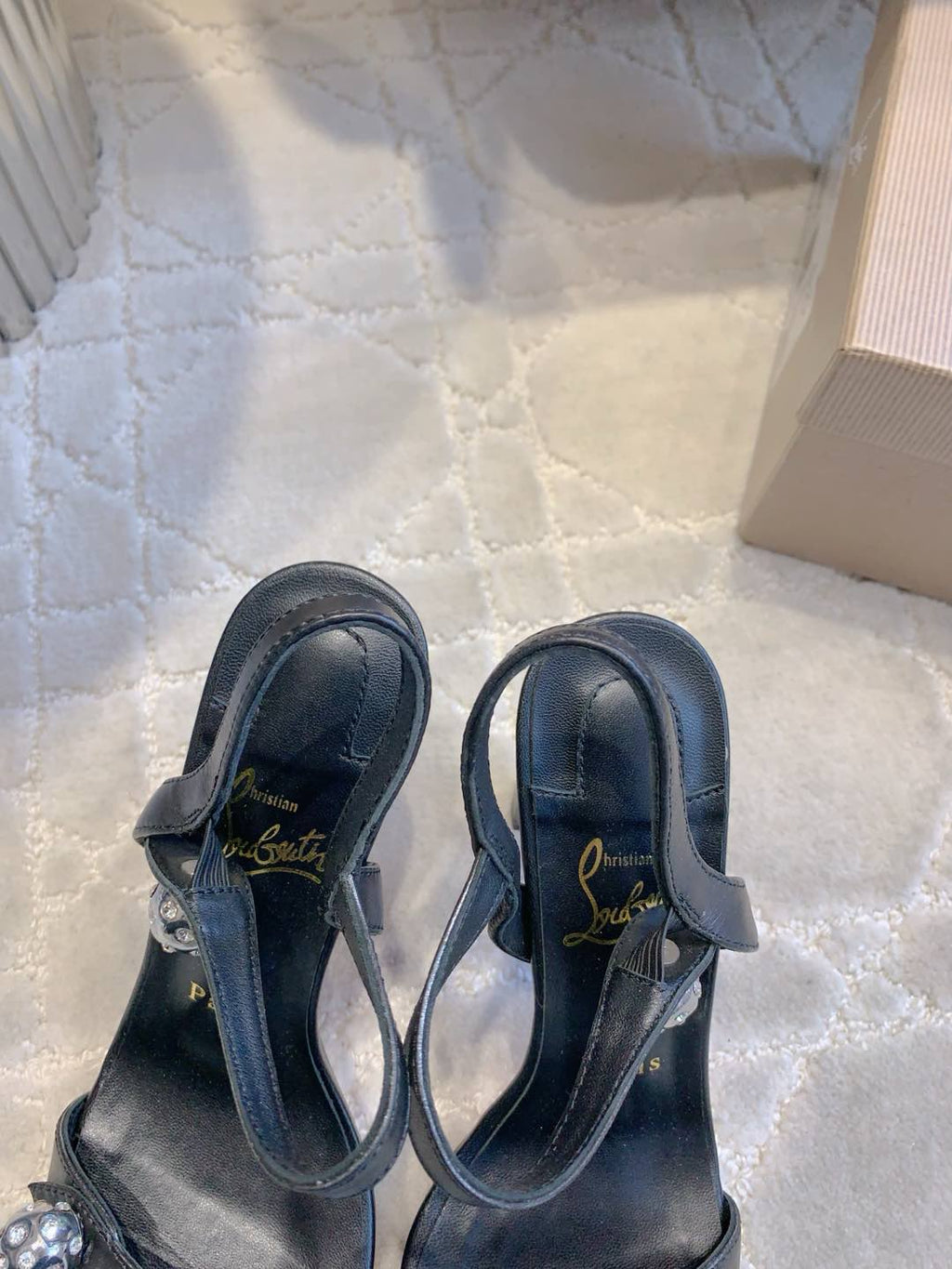 MISS JANE SANDAL 90MM IN BLACK CALFSKIN EMBELLISHED BALL