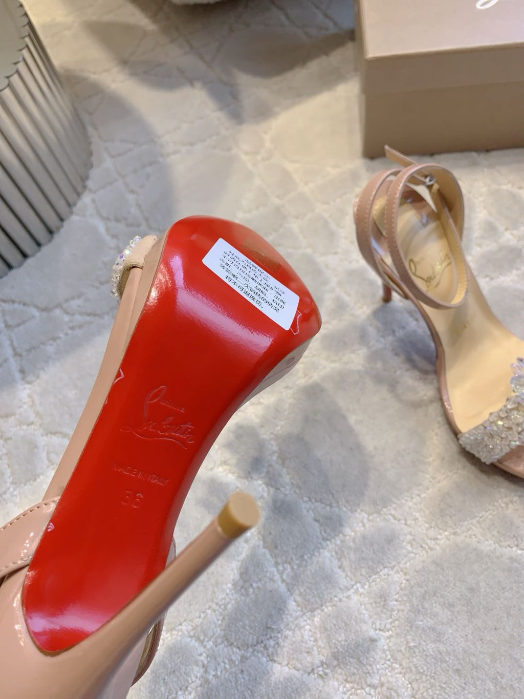 CRYSTAL QUEEN SANDAL 100MM IN NUDE CALFSKIN EMBELLISHED