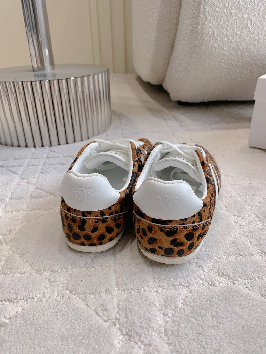 CELINE 25S JOGGER LOW LACE UP SNEAKER IN LEOPARD PRINT CALFSKIN AND SUEDE