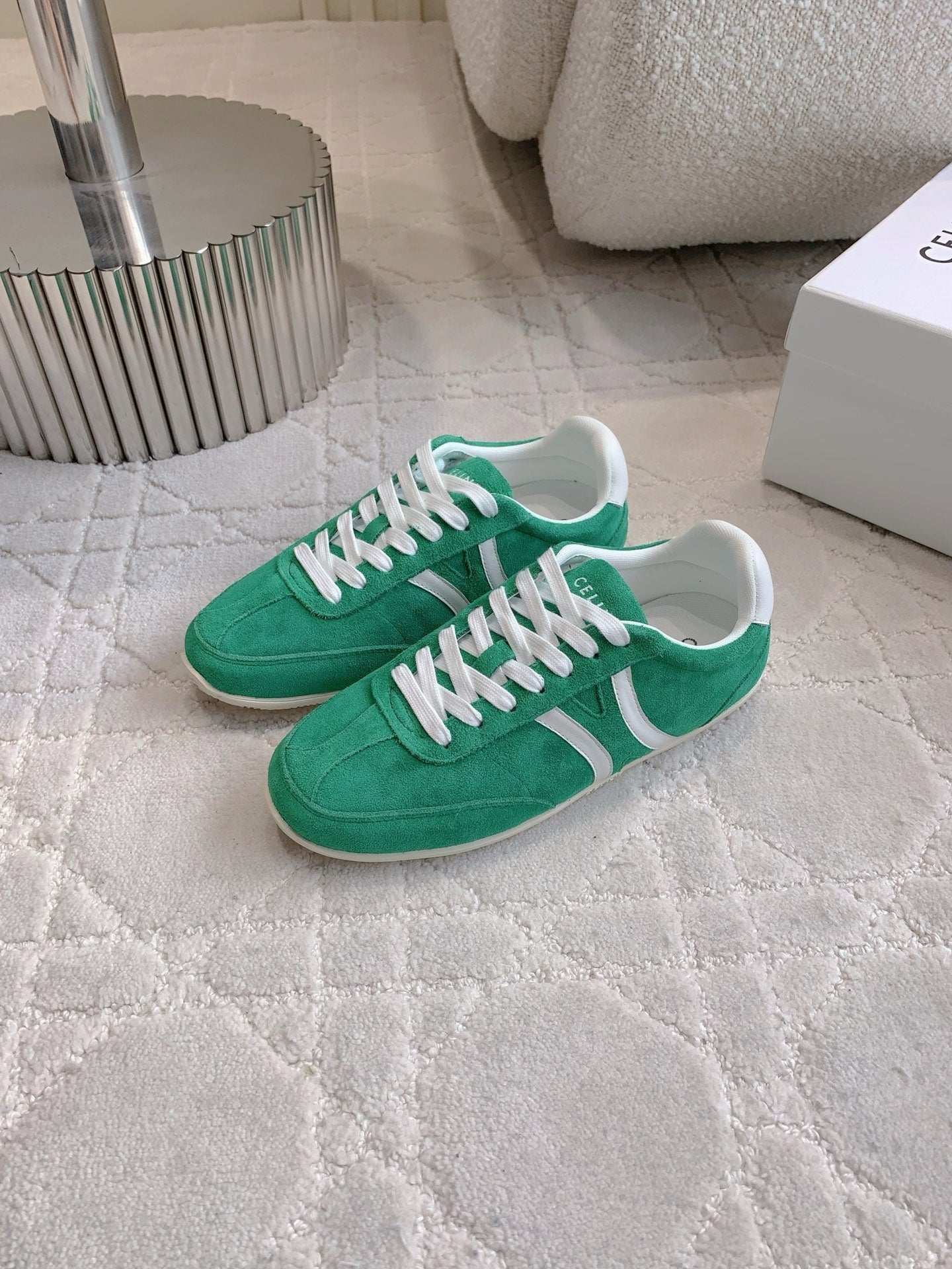 CELINE 25S JOGGER LOW LACE UP SNEAKER IN DEEP TEAL CALFSKIN AND SUEDE