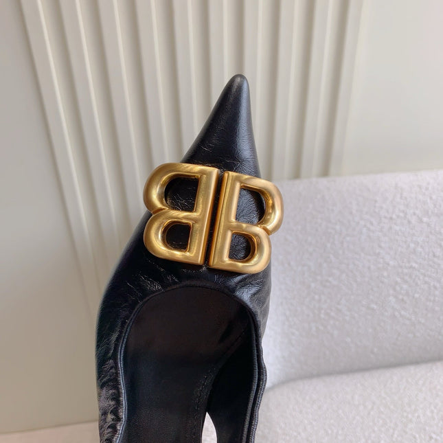 BALENCIAGA 25S HIGH SLINGBACK 35 MM IN BLACK LAMBSKIN WITH GOLD HARDWARE