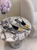 BALENCIAGA 25S HIGH SLINGBACK 35 MM IN SILVER LAMBSKIN WITH GOLD HARDWARE