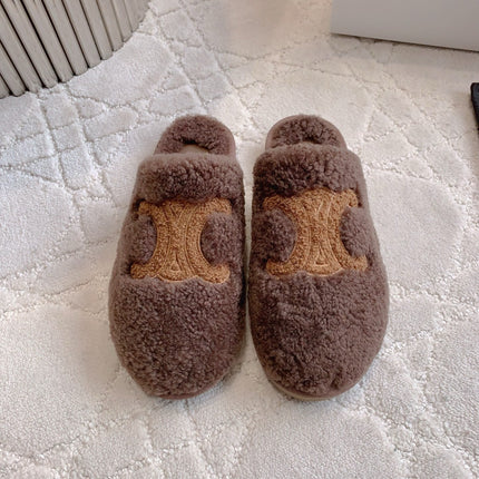 CELINE 26S MULES WITH LOGO IN DARK BROWN WOOL