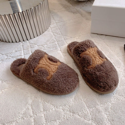 CELINE 26S MULES WITH LOGO IN DARK BROWN WOOL