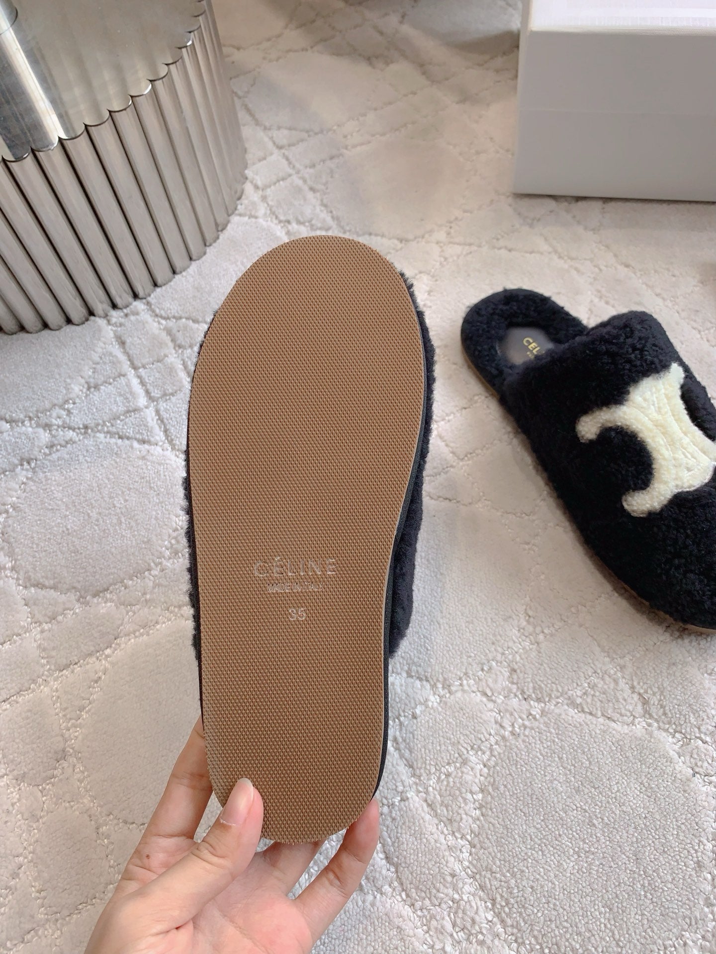 CELINE 26S MULES WITH LOGO IN BLACK WOOL