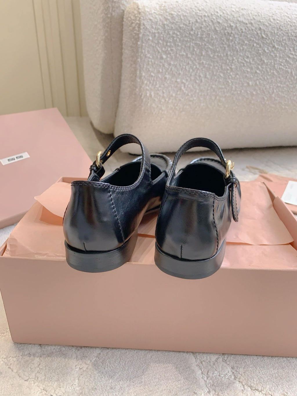 MIUMIU 26S LOAFERS IN BLACK CALFSKIN WITH STRAP