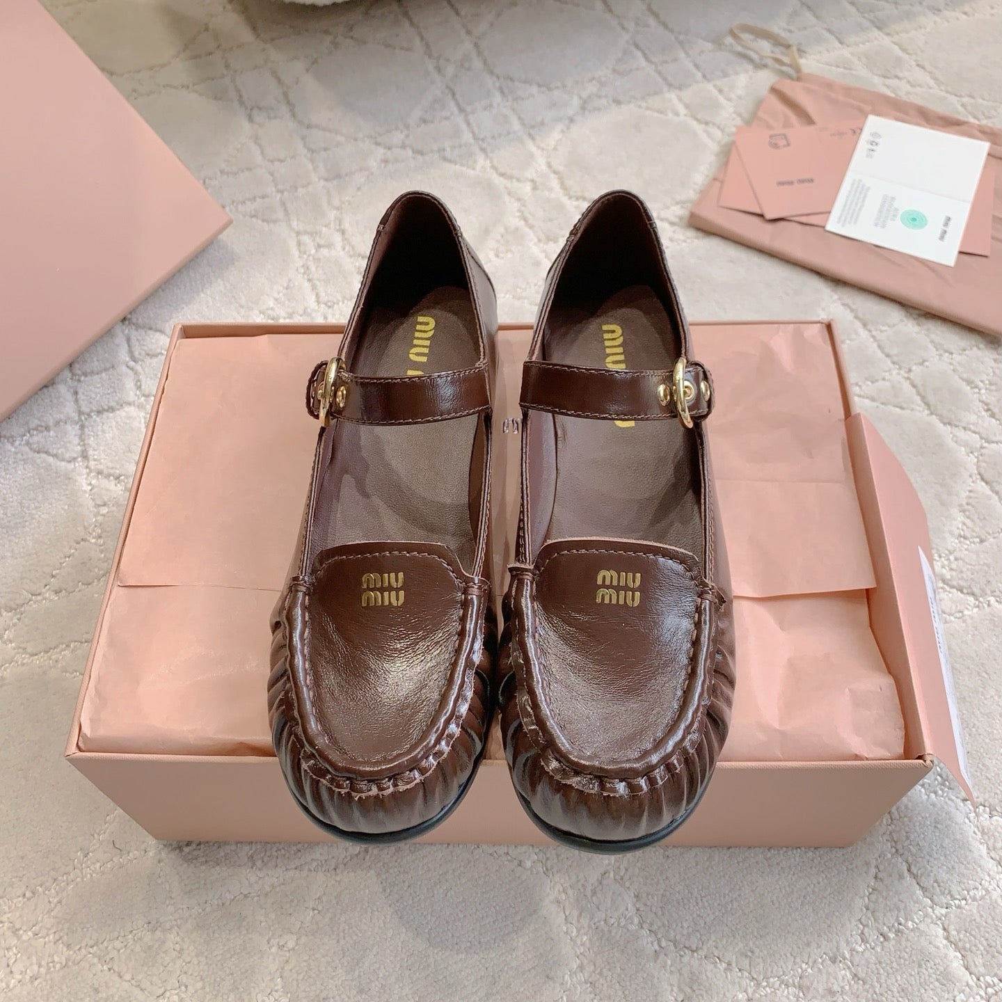 MIUMIU 26S LOAFERS IN BROWN CALFSKIN WITH STRAP