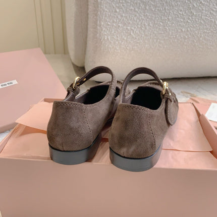 MIUMIU 26S LOAFERS IN BROWN SUEDE WITH STRAP