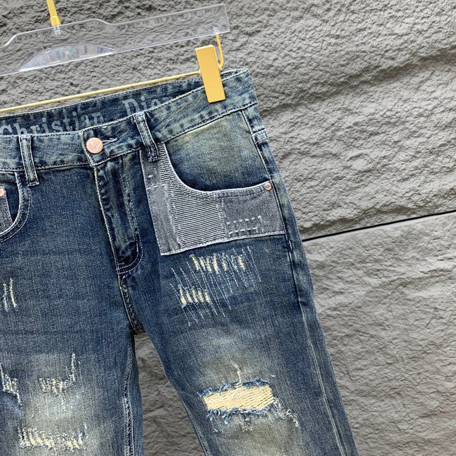 SLIMFIT RETRO-WASHED BLUE STRETCH DENIM JEANS