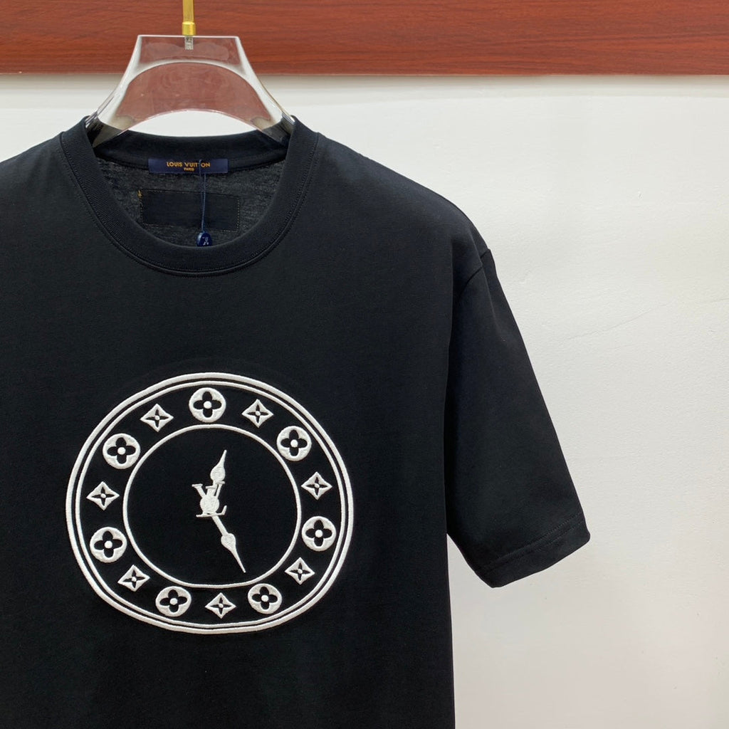LV T-SHIRT IN BLACK PURE COTTON EMBROIDERED LOGO 238889