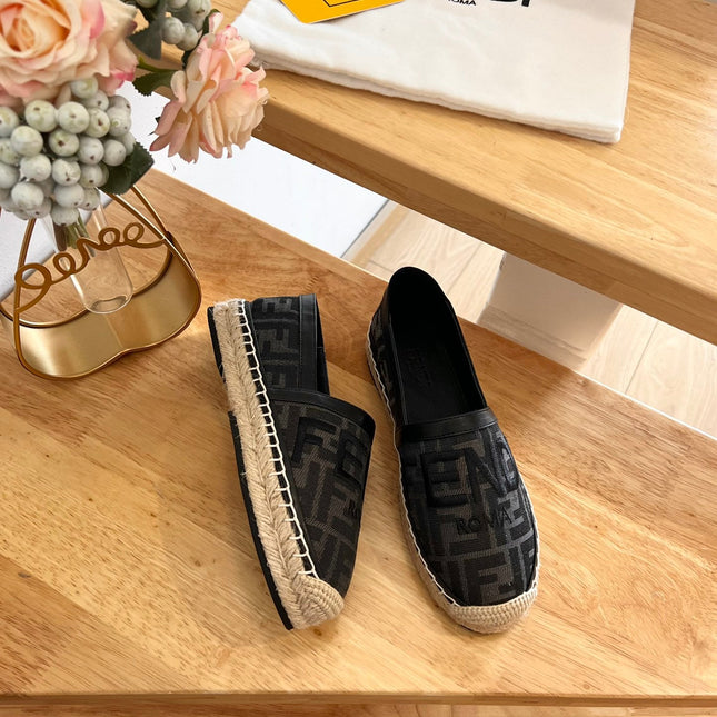 FENDI 26S ESPADRILLE LOAFERS IN BLACK CANVAS STYLE 3