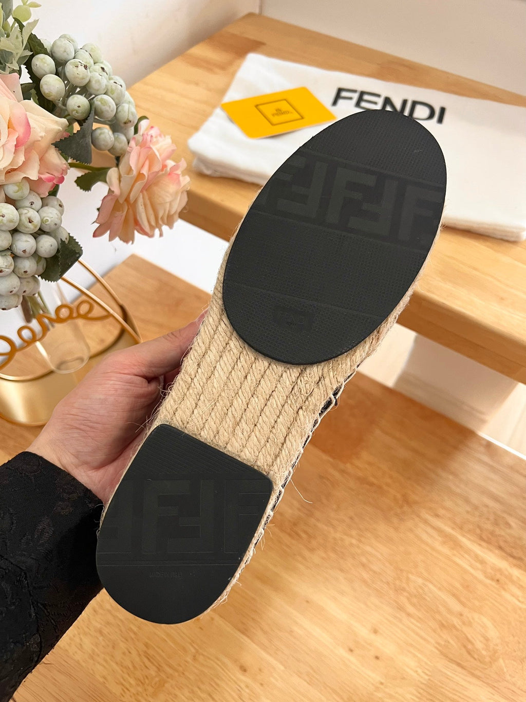 FENDI 26S ESPADRILLE LOAFERS IN DARK BROWN CANVAS STYLE 6