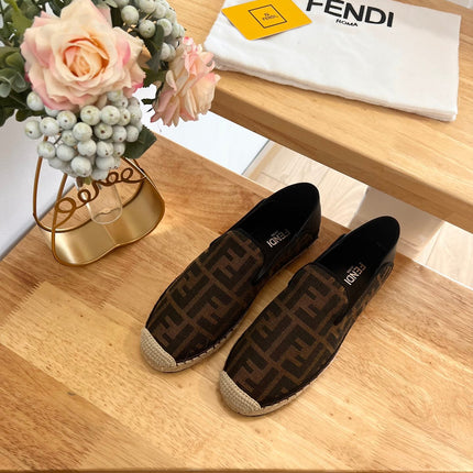 FENDI 26S ESPADRILLE LOAFERS IN DARK BROWN CANVAS STYLE 6
