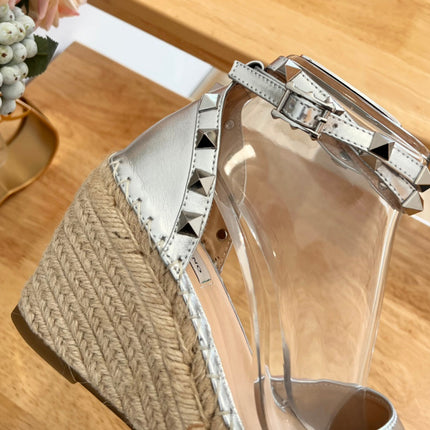 VALENTINO 26S WEDGE SHOES IN SILVER METALLIC CALFSKIN