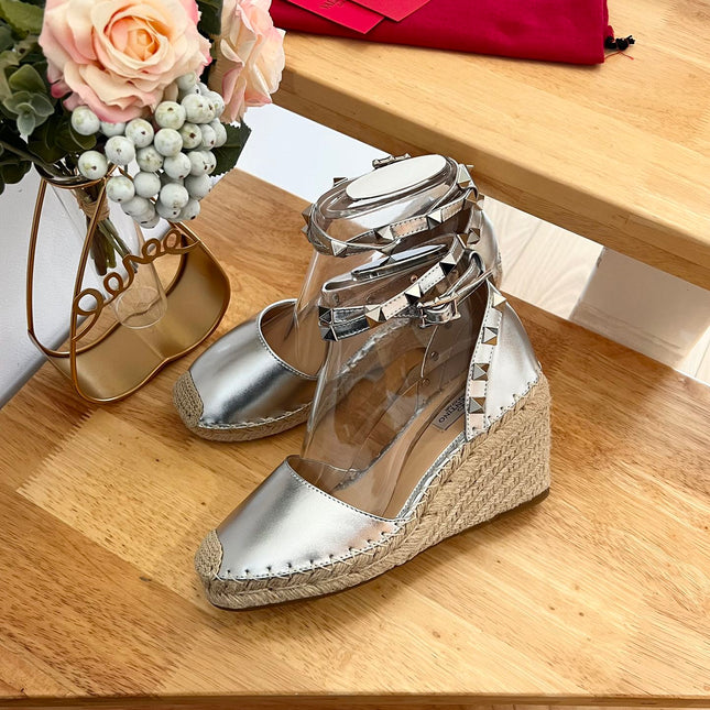 VALENTINO 26S WEDGE SHOES IN SILVER METALLIC CALFSKIN