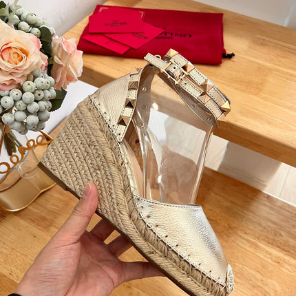 VALENTINO 26S WEDGE SHOES IN PALE GOLD CALFSKIN