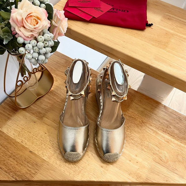 VALENTINO 26S WEDGE SHOES IN PALE GOLD CALFSKIN