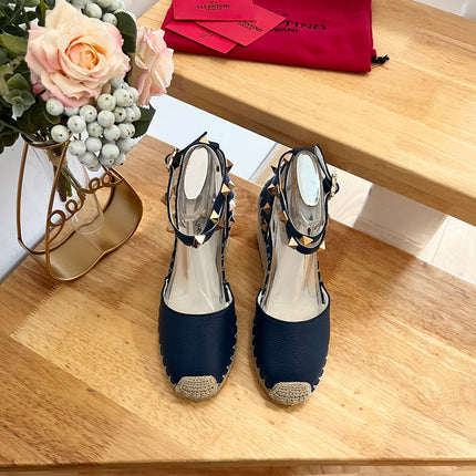 VALENTINO 26S WEDGE SHOES IN DARK BLUE CALFSKIN