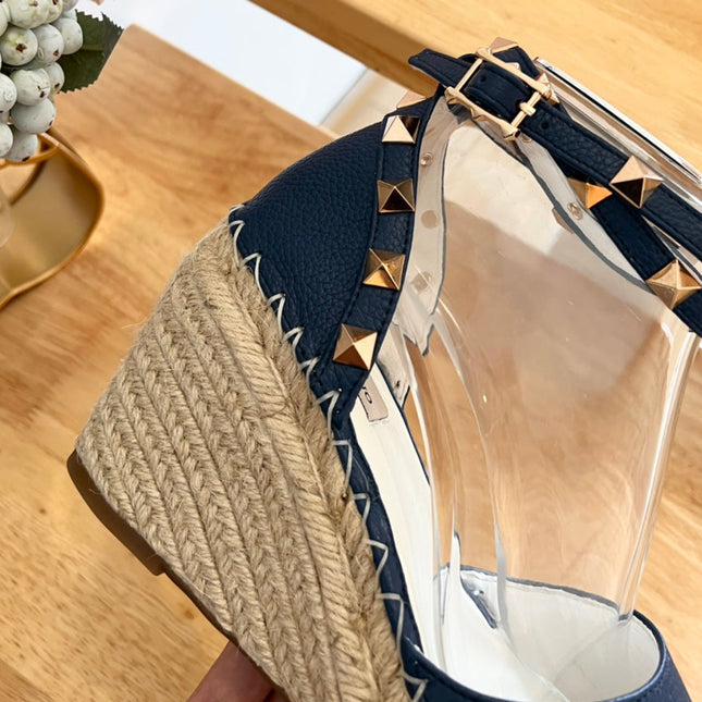 VALENTINO 26S WEDGE SHOES IN DARK BLUE CALFSKIN
