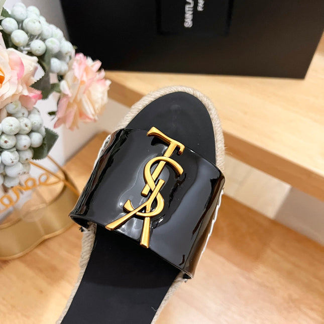 SL YVES LOGO SLIPPER BLACK CALFSKIN