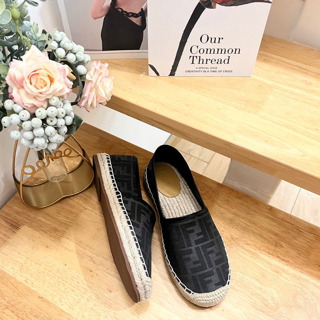 FENDI 26S ESPADRILLE LOAFERS IN BLACK CANVAS STYLE 5