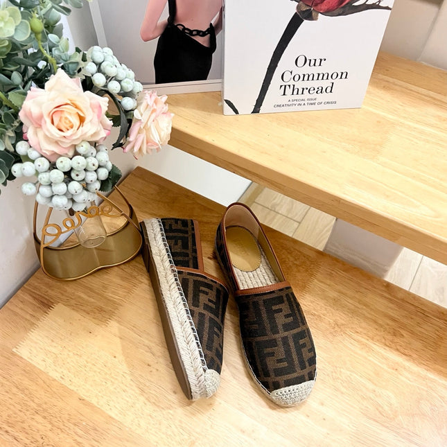 FENDI 26S ESPADRILLE LOAFERS IN DARK BROWN CANVAS STYLE 4