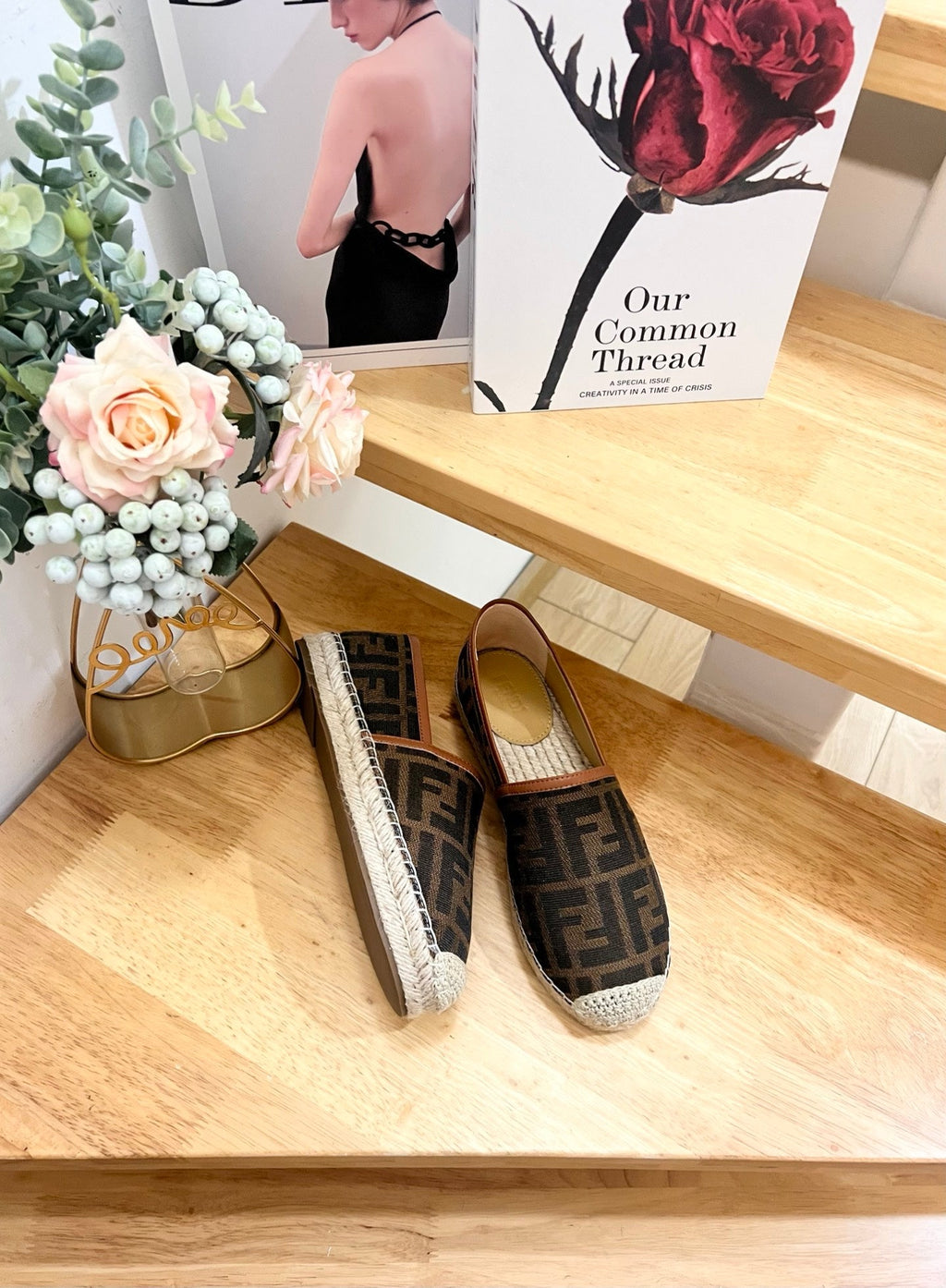 FENDI 26S ESPADRILLE LOAFERS IN DARK BROWN CANVAS STYLE 4