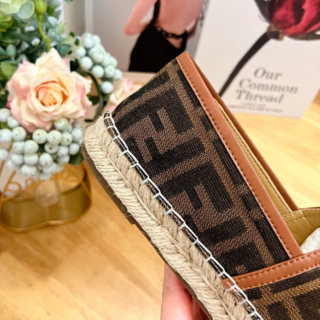 FENDI 26S ESPADRILLE LOAFERS IN DARK BROWN CANVAS STYLE 4